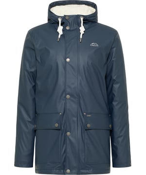 Eine für alles! Die kilata Regenjacke von ICEBOUND hält Sie nicht nur trocken, sondern auch warm. Verantwortlich dafür ist das kuschelweiche Webpelzfutter in Teddyoptik, das sich auch in der Kapuze wiederfindet. Von außen betrachtet sind es die versiegelten Nähte und das beschichtete Obermaterial, das Sie vor Regen und Nässe schützt. Die große Kapuze mit Tunnelzug und Kordel, verstellbare Ärmelenden, der sicher verdeckte Reißverschluss sowie die geräumigen Pattentaschen, die auch gleichzeitig als seitliche Eingrifftaschen dienen, runden die Sorglos-Performance der marinefarbenen Jacke gelungen ab.  Regenjacke mit Webpelzfutter in Teddyoptik