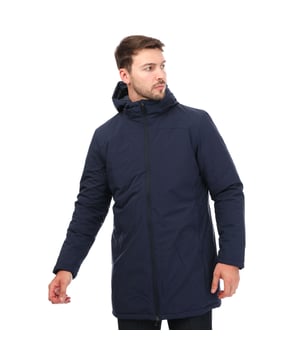 Mens Castore Long Length Bench Jacket in navy.- Adjustable hood with drawcord and toggles.- Zip pockets.- Waterproof.- Windproof.- 100% Polyester.- Ref: TM0351NAV