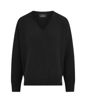 Schwarzer Belstaff-Pullover, 100 % Kaschmir, bequeme weite Passform, schlichter Pullover, hergestellt in China, schwarzer Pullover mit V-Ausschnitt