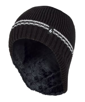 De geribbelde omslagmuts voor jongens is een must-have accessoire dit winterseizoen! Met Heat Holders Heatweaver®-isolatie, een pluche, bontachtige thermo voering, maximaliseert dit de hoeveelheid warme lucht die dicht bij de huid wordt gehouden. Het speciaal ontwikkelde thermo garen biedt hoogwaardige isolatie tegen kou met superieure vochtademende eigenschappen. De rekbare constructie vormt zich rond de natuurlijke vorm van je lichaam voor een betere pasvorm, warmte en comfort. Deze muts voor jongens heeft een schattig pom pom-detail en is de ideale vrijetijdskleding om hun winterensemble compleet te maken! Ze hebben een enkel streepontwerp rond de rand van de hoed voor een stijlvolle look. De geribbelde omslagmuts is eenvoudig aan te passen, ongeacht de grootte van het hoofd van uw kind. De comfortabele en knusse hoed maakt het gemakkelijker voor warmte om dicht bij de huid te houden. Houd de oren warm en behaaglijk met de voorgevormde muts met lange ruglengte die is ontworpen om ook je nek warm te houden! Met zijn dikke thermo voering ziet deze omslagmuts voor jongens er geweldig uit, of je kind nu in de sneeuw speelt of geniet van een winterse wandeling. Deze hoed is verkrijgbaar in 3 verschillende kleuren, variërend van zwart, antraciet en marineblauw. Ze zijn er in de maten 8-16.