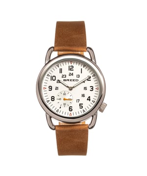boîtier en alliage poli ; Mouvement à quartz Seiko japonais de précision; Cristal minéral anti-éblouissement résistant aux rayures ; Fond du boîtier en acier inoxydable avec logo gravé ; Bracelet en cuir véritable ; fermoir en acier inoxydable avec logo gravé ; mains lumineuses ; Sous-cadran des secondes ; Diamètre du boîtier de 42 mm ; Résistance à l'eau 5 ATM ;