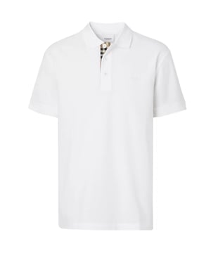 Burberry Branded Circle Logo White Polo Shirt. Elevate your style with the Burberry White Polo Shirt. This iconic White polo shirt from Burberry is not only fashionable, but it also offers a comfortable fit and premium quality. Perfect for any occasion, this shirt will make you stand out and feel confident.. Burberry White Polo Shirt, 100% Cotton. Button Closure At The Neck, Collared Neck. Branded Pattern Under Button Flap. Style: 8055229 Eddie