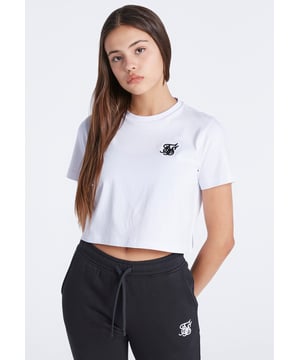 inchGirls White Essentials Cropped TShirtBlack 3D embroidered logoSet in sleevesCropped lengthSoft touch fabricMachine wash100% Cotton inch