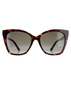 Jimmy Choo Cat Eye Womens Havana Brown Gradient RUA/G/S  Sunglasses showcase a stylish cat-eye frame with jewel accents on the hinges. Elegant and glamorous, these sunglasses elevate any look with a touch of luxury.