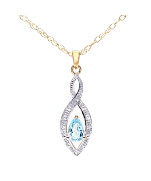 9K (375) geel goud: 1,7 gram; # Diamant: 0,015 ct; # Blauwe Topaas: 0,48 ct