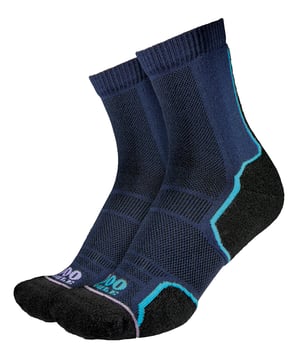 1000 Mile Women's Single Layer Sock 2 PackIntroducing the Women's Trail Repreve Single Layer Sock - the ultimate companion for trail running, fell running, and mountain biking. Designed with your comfort and support in mind, this 1000 Mile Trail Sock is anatomically crafted to enhance your off-road adventures. Its padded heel safeguards the achilles tendon, toes, and ball of the foot. By incorporating cutting-edge REPREVE® recycled yarns, these socks minimize friction, efficiently wick away moisture, and dry rapidly. With arch bracing for a secure fit, you can say goodbye to slippage. Available in Navy, these socks are composed of 56% REPREVE® Nylon, 22% acrylic, 20% wool, and 2% elastane. Ladies can choose from two sizes: Small (3-5.5UK, EUR 36-38.5) or Medium (6-8.5UK, EUR 39-42.5). Upgrade your outdoor excursions with these exceptional socks!Extra Product DetailsPerfect for trail running, fell running, and mountain biking.Provides comfort and support during off-road activities.Padded heel protects achilles tendon, toes, and ball of the foot.Reduces friction and wicks moisture for dryness.Customized fit with no slippage due to arch bracing.Made with REPREVE® recycled yarns for sustainability.Stylish Navy color option available.Comes in two sizes: Small and Medium.