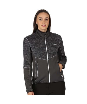 265gsm recycled 85% polyester/13% viscose/2% elastane marl knit effect fleece. Extol Stretch panel inserts - 90% polyester/10% elastane. Recycled fabric made from approximately 7 plastic bottles (500ml size). 2 zipped lower pockets. Stretch binding to collar, cuffs and hem.