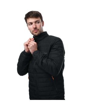 Mens Timberland Axis Water Repellent Jacket in black.- High collar.- Full zip fastening. - Hip zip pockets.- Internal pocket.- Print on chest with Timberland® tree logo at the back.- Padded with 100% recycled polyester insulation.- Tier 1 water repellent technology.- Elasticated cuffs.- Adjustable hem.- 100% Polyester.- Ref: A5XQH0011