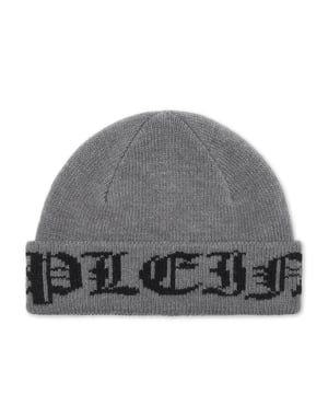 Práctico y perfecto para protegerse del frío, el gorro de lana Plein añada un toque de personalidad a un look invernal.   Punto elástico de pura lana.   Jacquard de la marca tejido en el borde vuelto hacia arriba