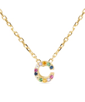 Collar alphabet de plata de ley 925 y circonita multicolor con acabado en baño de oro amarillo de 18 quilates. Además de lograr estilismos para trotar por el mundo nuestros diseños marcan la diferencia y consiguen que esa diferencia sea radical. Diseños realizados cuidadosamente a mano con materiales y circonitas brillantes de primera calidad dan vida a un Alfabeto de diferentes tamaños.  Su exotismo: iniciales sobre Plata de Ley 925, solo es comparable con su recato. Intuitiva, ponderada acierta cada vez que te lo pones y representa como pocas el carácter urbano más cosmopolita: BE AUTHENTIC (NOT) UNIQUE.