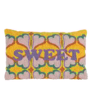 Make your life even sweeter with this lush, woven loop cotton cushion, featuring lots of love hearts and letters spelling out S.W.E.E.T on a bright yellow background. Finished with a plain polycotton canvas reverse. Individual and unique, it will stand out on your home furnishings and help make your own style statements.  Size: 30 x 50cm