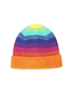 The Rainbow Beanie from Kurt Geiger London is a cosy beanie hat with a multicoloured chunky upper.