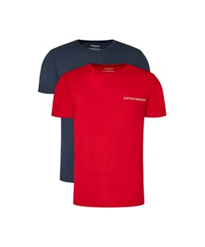 Mens Emporio Armani 2 Pack Lounge Crew Neck T- Shirt in navy red.- Crew neckline.- Short sleeves.- Emporio Armani branding.- Straight hem.- 95% Cotton  5% Elastane.- Ref: 1112674R717