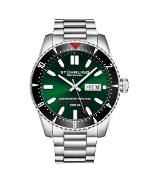 Men's Automatic Dive Watch, Stainless Steel Case with ceramic-like bezel, turquoise dial, Day and Date.