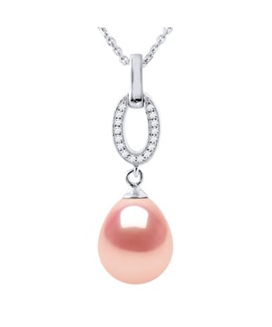Collar - Perla de perla de agua dulce de 8-9 mm - Set de anillo de circonio cúbico - Convicto de ropa de punto - 925 milésimas de rodio - Longitud: 42 cm - Entregado en un caso con un certificado de autenticidad y una garantía internacional - Todas nuestras joyas están hechas en Francia.