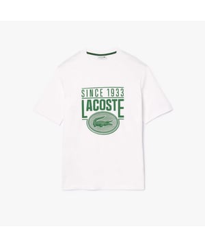 Mens Lacoste Loose Fit Cotton Jersey Print T-shirt Organic cotton Loose  oversized cut with dropped shoulders Crew neck Contrast print Embroidered crocodile on back