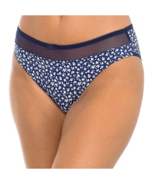 Braguita.
Color Azul estampado
Tejido de puntilla en cintura.
Tejido elástico y transpirable.
Forro interior a tono.
Costuras vistas a tono.


 Composición:  86% Poliamida, 14% Elastano

 Lavar a temperatura máx. 30º.
- No usar lejía.
- No usar secadora.
- No planchar.
- No lavar en seco.