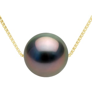 Halskette, echte TAHITI-Zuchtperle, rund, 10–11 mm – Verbindungsstück aus venezianischem Gelbgold 375 – Länge 42 cm – Lieferung mit Echtheitszertifikat und internationaler Garantie – HERGESTELLT IN FRANKREICH –