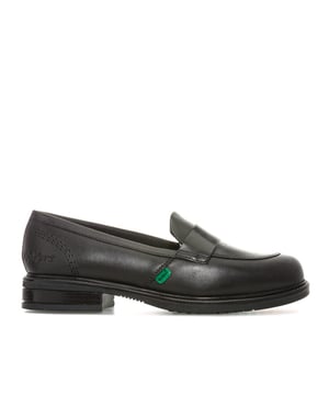 Women’s Kickers Lach Loafer Shoes in Black.<BR><BR>- Premium leather upper.<BR>- Classic slip-on loafers.<BR>- Stitched detail around the toe.<BR>- Classic triple stitch detail to heel.<BR>- Durable black rubber sole with a small heel.<BR>- Green tab Kickers to the right shoe and red to the left.<BR>- Embossed Kickers branding to the side heel.<BR>- Leather upper  Textile lining  Rubber sole.<BR>- Ref: 114819