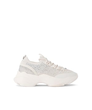 This KG Kurt Geiger Lively Gem sneaker is a bone knitted sneaker which is embellished with silver crystals. There is gunmetal branding across the upper and embossed branding on the heel.