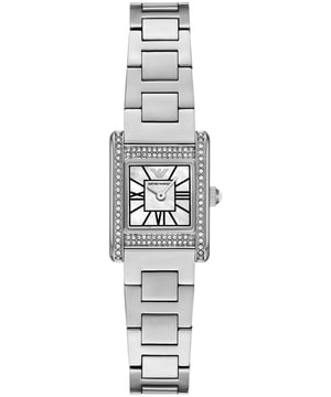 This Emporio Armani Genni Analogue Watch for Women is the perfect timepiece to wear or to gift. It's Silver  Rectangular case combined with the comfortable Silver Stainless steel watch band will ensure you enjoy this stunning timepiece without any compromise. Operated by a high quality Quartz movement and water resistant to 5 bars, your watch will keep ticking.
