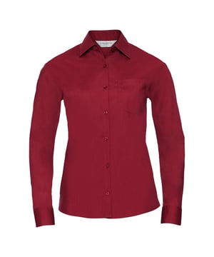 65% Polyester, 35% Katoenpopeline. Ontwerp: Eenvoudig. Zakken: 1 borstzak. Manchet: Verstelbaar, met knoopjes. Sluiting: Knoopsluiting. Halsuitsnijding: Geknoopt, Omgeslagen Kraag. Mouwtype: Met lange mouwen. Hem: Afgerond. Stoftechnologie: Duurzaam. Easy-Care. Pasvorm: Klassiek. 110gsm. Duurzaamheid: Amfori, Better Cotton Initiative, BSCI, Fair Labor Association, Oeko-Tex Standard 100 Gecertificeerd, WRAP Gecertificeerd. Geschikt voor: Borduurwerk.