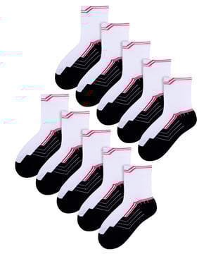No es sólo un par de calcetines. Usted está recibiendo un par de calcetines fresco, cómodo que son ideales para todas sus actividades deportivas y vienen en un gran paquete de 10 pares de valor que los hace un gran valor para el dinero, mientras que abastecer a ese cajón de calcetines. Estos calcetines están hechos de fibras de algodón súper suaves que mantendrán los pies de su hijo cómodos y frescos. No sólo son suaves, sino también muy cómodos, por lo que están perfectamente diseñados para cualquier actividad, lo que es ideal para que su hijo se sienta menos irritado y más cómodo. Estos calcetines vienen en 4 estilos diferentes, todos en un color blanco con diferentes patrones. Estos dibujos tan chulos y divertidos harán que se sienta el niño más guay del patio y del campo. Con 10 pares de calcetines en cada paquete, puedes estar seguro de que tendrán suficiente para todos los días, manteniendo los dedos de los pies calientes y cómodos durante todo el año. Estos calcetines están hechos de: 62% Algodón, 27% Poliamida, 7% Polipropileno, 4% Elastano, vienen en más de 4 estilos y patrones estampados y vienen en 3 tallas: 3-4 años, 5-6 años y 7-10 años. Se pueden lavar a máquina.