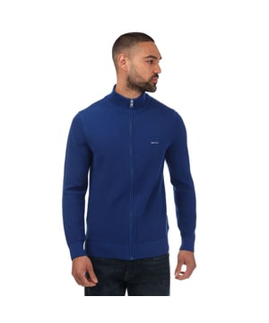 Mens Gant Cotton Pique Zipped Cardigan in blue.- Full zip fastening.- Ribbing at hem and sleeve cuffs.- Contrast stripe detail on inside neck rib.- GANT logo embroidered at chest.- Relaxed fit.- 100% Cotton.  - Ref: 8040524436