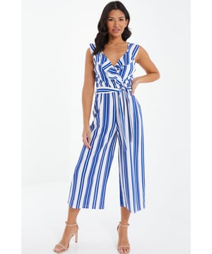 I Saw It First frill strap culotte jumpsuit in black and white