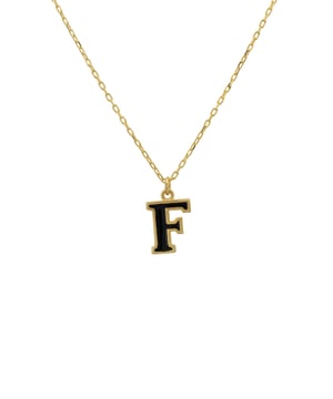 Design:This simple but beautifully styled initial enamel pendant necklace is perfect for those who covet delicate jewellery with a hint of colour, offering a sophisticated finishing touch to any outfit.Pretty and petite, this monogram necklace features a metallic setting with an inlay of black enamel. It looks perfect worn alone or, create your own unique style by layering with other necklaces.What can be more personal than a name? Give this initial pendant necklace as the perfect personalised birthday gift.Materials:Handcrafted using 925 sterling silver, dipped in 22ct gold. Black Enamel.Style Notes:Personalised birthday gift ideas. Bridesmaid gifts. Simple everyday styling.Dimensions:Necklace length 40cm with 5cm adjuster. Letter pendant length 1cm.Packaging:This item is presented in a Latelita London signature jewellery box.Care Instructions:To maintain your jewellery, wipe gently with a damp cloth that is soft and clean. Do not soak in water. Avoid contact with soaps, detergents, perfume or hair spray.