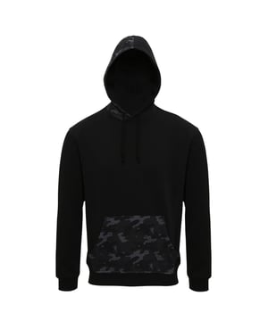 Classic fit hooded sweatshirt. Rib knit cuffs and hemline. Contrast kangaroo pouch. Contrast panel on hood. Draw string chord on hood. Materials: 80% Cotton, 20% Polyester.