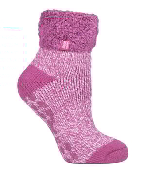 Lounge around the home in these cosy socks. Whether you're looking to stay warm or comfortable indoors, these lounge socks feature a cute and stylish design so you can pair them with any casual outfit! Every Heat Holders® sock, including these lounge socks, are created by UK PATENTED knitting technology. This unique manufacturing process together with Heat Holders® innovative Japanese designed thermal yarn ensures maximum warmth is held close to the skin, keeping your feet warmer for longer. With a strong TOG rating of 2.34, these socks are designed to keep your feet warm as well as retain heat close to the skin. They also prevent your feet from feeling clammy with their soft brushed inner thermal lining. With long pile cushioning, these thermal socks will help keep feet fully comfortable and supported. Heat Holders are made from a specially developed heavy bulk yarn which has extreme thermal-like qualities. These socks would make the perfect gift for any woman who suffers cold feet! Choose from our different colours and styles to suit your woman's fashionable needs! Why not treat yourself to these lovely pair of cosy socks to wear in bed? Featuring a turn over cuff, you can pull up or roll down these socks for a much more comfortable fit! These socks also have a low cut ankle length so you can subtly show off your socks! Stop sliding or slipping on wooden or tiled floors with these non-slip gripped socks. They feature a rubber-like non-slip grip so you can walk around the home comfortably. These socks are available in womens sizes 4-8 UK