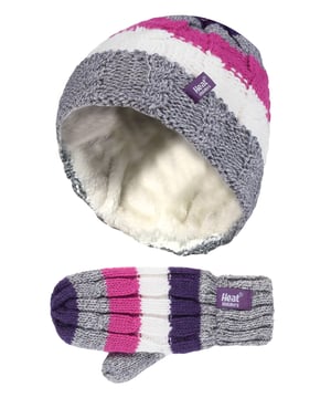 Are you starting to sense that it is getting chilly outside? If you are on the search for winter accessories for the whole family then you can be assured to put your trust in Heat Holders to keep you toasty and warm. This girls hat and mitten set is a great option if you are looking for warmth and style in the same package. The hat has a soft fleece inner to help hold the warm air close to your head, the outer is a cable knit pattern for a crisp winter look, so you’ll be sure that this hat will keep the whole head warm. The mittens have the same fleece inner keeping warm air trapped close to the hands. Both the hat and gloves are imprinted with funky styles, so your kids can keep warm and jazzy at the same time. This hat and mitten set is suitable for girls aged 3-6 years with four style options to choose between. They are designed with heat weaver thermal technologies with acrylic and polyester and they are machine washable.