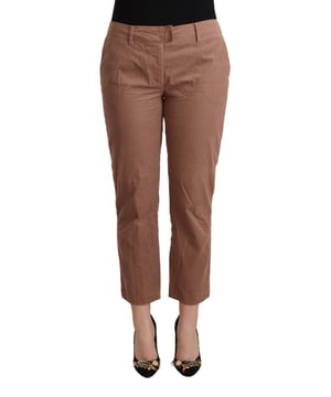 Brand: C&#8217;N&#8217;C COSTUME NATIONAL
  Style: Mid waist cropped pants
  Color: Brown
  Closure: Button and zipper
  Logo details
  Material: 100% Cotton
Material: 100% Cotton
