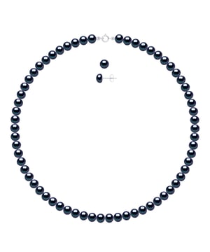 Set being composed of : Necklace of Real Cultured Freshwater Pearls Semi Round 6-7 mm with Spring Ring Clasp in Silver 925 - Length 42 cm - and Ear Studs Cultured Freshwater Pearls Button 6-7 mm- Butterfly Clasp - COLOR BLACK TAHITI - Delivered with Certificate of Authenticity and International Guarantee -MADE IN FRANCE