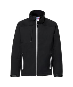 Softshell-Jacke mit zeitlosem Design. Hochgradig wasser- und windabweisend. Modern geformte Passform. Kontrastfarbene Reißverschlüsse und Akzente für einen raffinierten Look. Abgedeckte Reißverschlusstaschen: eine auf der Brust und eine am Ärmel. Schützender Kinnschutz. Stehkragen und innere Sturmklappe zum Schutz vor Wind und Zugluft. Verstellbare Ärmelsäume mit eingespritzten Manschettenlaschen und Schlaufenklettverschluss. Materialien: 94% Polyester, 6% Elasthan.