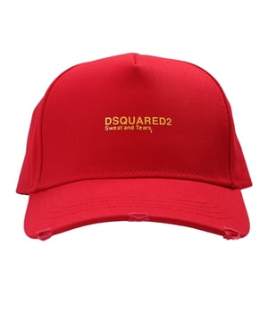 Rote Dsquared2-Kappe, 100 % Baumwolle, Sweat and Tears-Logo, Dsquared2-Baseballmütze, verstellbare Schnalle auf der Rückseite, rote Mütze, Streetwear
