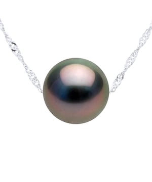 Halskette, echte TAHITI-Zuchtperle, rund, 9–10 mm – Verbindungsstück aus Singapur-Weißgold 750 – Länge 42 cm – Lieferung mit Echtheitszertifikat und internationaler Garantie – HERGESTELLT IN FRANKREICH –