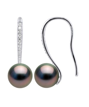 Ohrringe, echte TAHITI-Zuchtperlen, rund, 8–9 mm, mit kubischen Zirkonia – Verschluss-Clip, Silber 925, rhodiniert – Lieferung mit Echtheitszertifikat und internationaler Garantie – HERGESTELLT IN FRANKREICH –