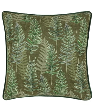 The Kielder Forest Fern Khaki cushion embodies the serene beauty of nature with its exquisitely painted fern leaves, elegantly printed on a soft and durable fabric. Crafted in the UK, this cushion is thoughtfully finished with a soft velvet reverse and a piped edge, adding a refined touch to its design. Perfect for infusing any room with natural elegance.