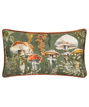 The Kielder Forest Fungi cushion showcases an enchanting woodland scene printed onto a soft velvet fabric. Finished with a soft velvet reverse and piped trim, this cushion adds a mystical and stylish feel to your home, perfect for creating a cosy yet trendy atmosphere.