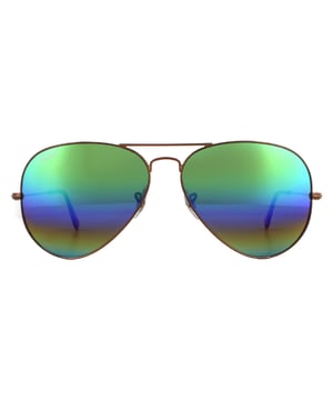 Brandneue goldene Ray-Ban-Sonnenbrille, Brillenglasbreite = 62 mm, Nasenrückenbreite = 14 mm, Bügellänge = 135 mm, Sonnenbrille, Sonnenbrillenetui, Reinigungstuch und Pflegehinweise im Lieferumfang enthalten, 100 % Schutz vor UVA- und UVB-Sonnenlicht und entspricht der britischen Norm EN 1836:2005, goldene Sonnenbrille, 100 % Metall
