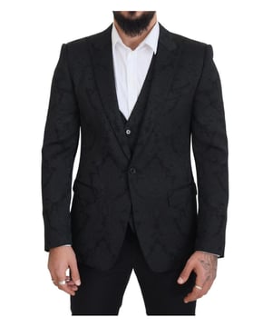 Traje de 2 piezas 100% auténtico de Dolce & Gabbana, chaqueta y chaleco  
Blazer con solapas pico y cierre de un botón  
Modelo: MARTINI  
Blazer y chaleco de una sola fila de botones  
Color: Negro  
Cierre de un botón  
Chaleco con cierre completo de botones y tira ajustable en la parte posterior  
Detalles del logo  
Hecho en Italia  
Material: 56% poliéster, 25% acetato, 17% rayón, 2% elastano  
Forro: 90% seda, 10% viscosa