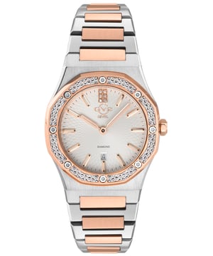 About This Collection
Known for its strength and beauty, the Palmanova is the stunning star-shaped Renaissance fortress behind GV2’s newest masterpiece. With its awe-inspiring octagonal bezel offset by a six-diamond dial, the Palmanova Women’s Collection is a crowning achievement available in Stainless Steel, 18-karat Rose or Yellow Gold IP. Featuring a date window at 6’o clock and Gevril’s signature Swiss Quartz Movement, the confidently elegant Palmanova has a striking presence that serves as a powerful reminder for any star to conquer her day. GV2 12701 Women's Palmanova Diamond Swiss Quartz Watch

GV2 Women's Swiss watch from the Palmanova Collection
33mm Octagon Case IPRG Diamond Cut Bezel
Beautiful White Dial with Rose Gold Indices /Date Window at 6 o'clock
6 Diamonds on Dial
Two tone SS IPRG Bracelet with Deployment Buckle
Anti-reflective Sapphire Crystal
3 ATM (30 Meter, 100 Feet).