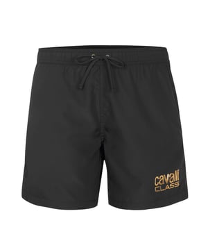 100% Polyester; Cavalli Klasse zwembroeken; Model: CLLMBM04 QXH00J 5RI21 05051; Hoogwaardige afwerking; Elastische tailleband met trekkoord; Twee zijzakken; Geïntegreerde slips; Cavalli Class-logodetails