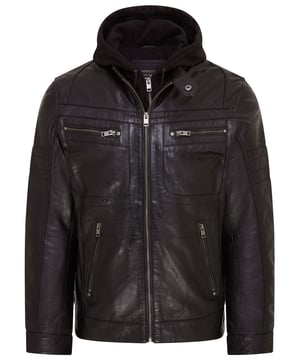 A modern update to the classic biker jacket, this piece blends style and functionality. Crafted from ultra-soft Nappa leather, it features quilted detailing on the shoulders and upper chest for a sleek, contemporary look. Designed with versatility in mind, it comes with a removable fleece lining and an adjustable hood, making it suitable for all seasons. With four zipped exterior pockets for secure storage and two additional interior pockets, this jacket is both practical and stylish. Whether for a casual outing or layering for colder weather, it's easy to see why this jacket is a current favorite.

100% premium ultra-soft Nappa leather
Removable fleece lining and adjustable hood for all-season wear
Quilted detailing on shoulders and upper chest for added style
Four zipped exterior pockets for secure storage
Two interior pockets for additional convenience
Stylish, modern take on the classic biker jacket
