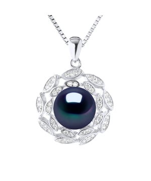 Ketting - Freshwater Pearl knop 9-10 mm - Paving oxides - Box Chain Rhodium 925 duizendste - Lengte: 42 cm - Wordt geleverd in een koffer met een certificaat van echtheid en een internationale garantie - Al onze sieraden zijn gemaakt in Frankrijk.