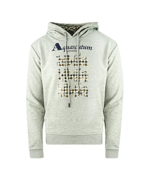 Aquascutum Triple Lion Check-logo grijze hoodie. Aquascutum grijze hoodie. Elastische mouwuiteinden en taille. Sweatshirt van 100% katoen. Normale pasvorm, valt normaal qua maat. Stijlcode: FAI004 94