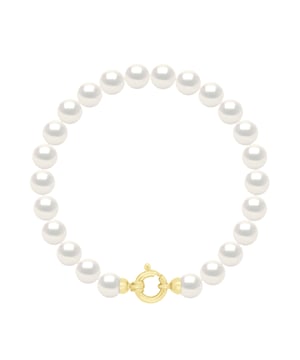 Bracelet Row of Real Cultured Freshwater Pearls Round 6-7 mm - COLOR NATURAL PEARL WHITE - Sea Ring Clasp Yellow Gold 375 - Length 18 cm - Delivered with Certificate of Authenticity and International Guarantee -MADE IN FRANCE