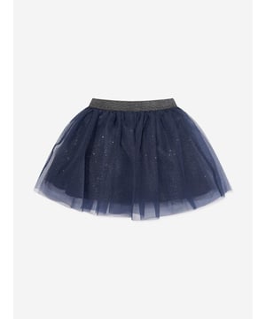 Californian label Mama Luma depict beautiful designs via their ethically sourced fabrics. This girls navy skirt is reflective of the label's fine detailing and handmade construction. It showcases an elasticated waistband and flared glittered mesh for a dynamic visual effect.‚ A-Line Effect ‚ Glittered Mesh‚ Netted and Cotton Lining ‚ 100% Polyester